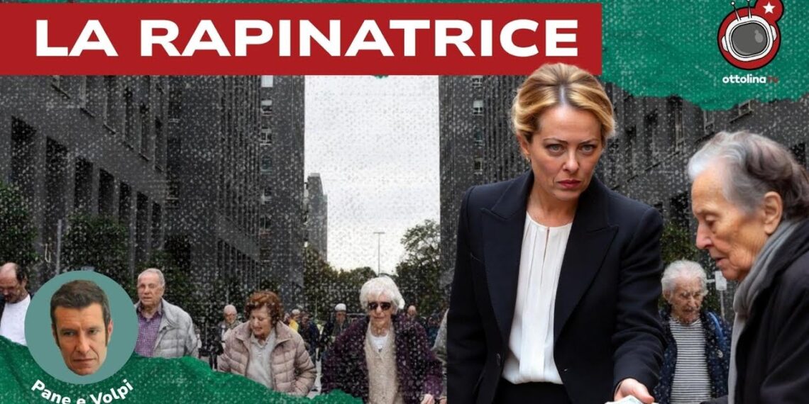 Città moderna. Giorgia Meloni sottrae denaro a una donna anziana in primo piano