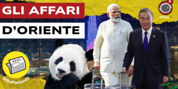 Città moderna. Un panda, Narendra Modi e Wang Yi in primo piano