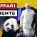 Città moderna. Un panda, Narendra Modi e Wang Yi in primo piano