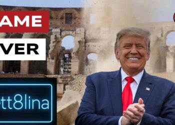 Colosseo che crolla. Donald Trump in primo piano