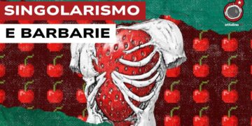 Cuore lacerato che rivela una fragola su uno sfondo di ciliegie