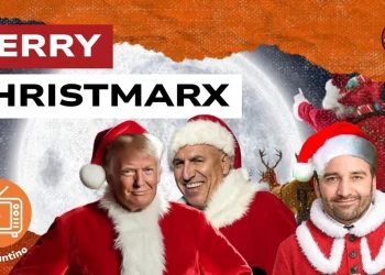 Immagine natalizia. Donald Trump, Guido Crosetto e Stefano Lo Russo vestiti da babbo Natale in primo piano