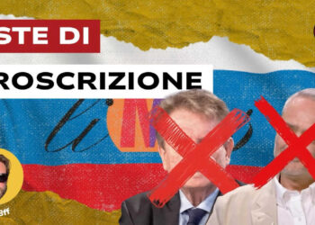 Logo di Limes con la bandiera russa sullo sfondo. Lucio Caracciolo e Jacques Baud con i volti cancellati da una X in primo piano