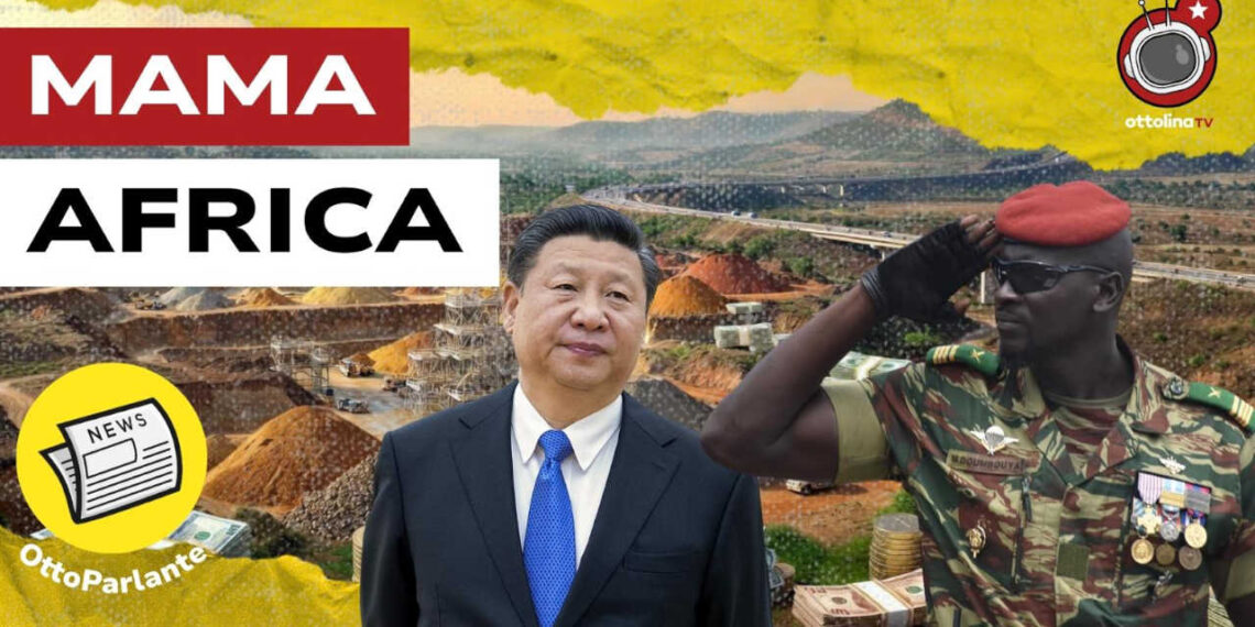 Paesaggio africano. Xi Jinping e un militare africano in primo piano