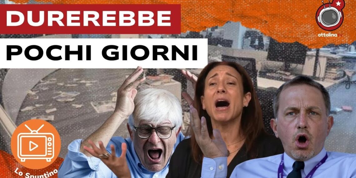 Redazione di giornale devastata. Beppe Severgnini, Nathalie Tocci e Massimo Giannini in primo piano