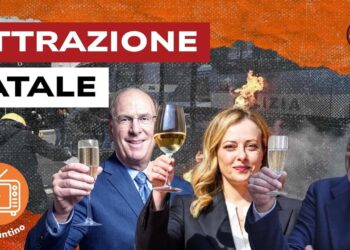 Scontri operai a Genova. Larry Fink, Giorgia Meloni e Francesco Gaetano Caltagirone che brindano in primo piano
