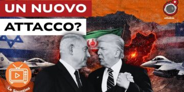 Bandiere di Israele, Iran e USA con due aerei da guerra sullo sfondo. Benjamin Netanhyau e Donald Trump in primo piano
