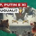 Disegno di un orso e un drago di spalle in un cinema nel cui schermo è proiettata un'aquila minacciosa