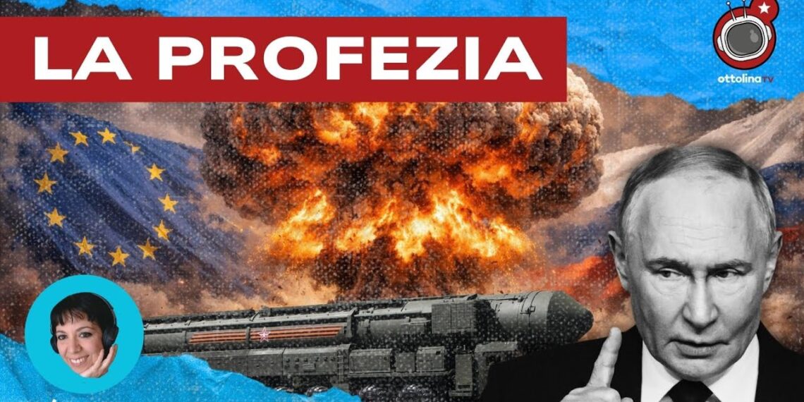 Esplosione nucleare. Bandiera Ue sullo sfondo. Vladimir Putin in primo piano