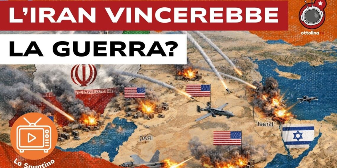 Mappa del Medio Oriente con esplosioni e bandiere USA e israeliana