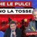 Studio televisivo vuoto. David Parenzo e Piergiorgio Odifreddi in primo piano