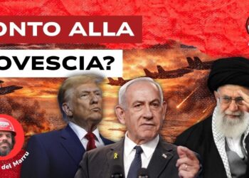 Aerei da guerra in volo. Donald Trump, Benjamin Netanhyau e l'Ayatollah Ali Khamenei in primo piano