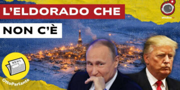 Centrale estrattiva in un luogo freddo. Vladimir Putin e Donald Trump in primo piano