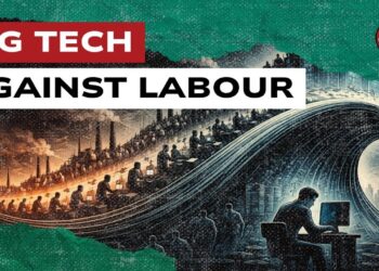 Disegno che rappresenta la contrapposizione fra lavoratori dell'industria e lavoratori informatici