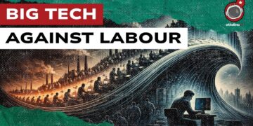 Disegno che rappresenta la contrapposizione fra lavoratori dell'industria e lavoratori informatici