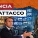 Eliseo e studio televisivo affiancati. Emmanuel Macron e Francesca Albanese in primo piano