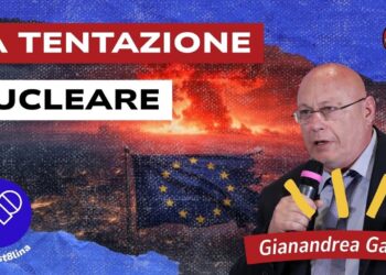 Esplosione atomica e bandiera dell'Ue stracciata. Gianandrea Gaiani in primo piano