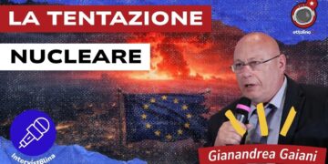 Esplosione atomica e bandiera dell'Ue stracciata. Gianandrea Gaiani in primo piano