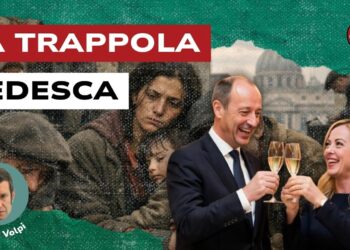 Immagini di italiani poveri. Friedrich Merz brinda a champagne con Giorgia Meloni in primo piano