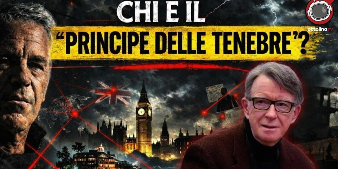 Immagine notturna di Londra. Jeffrey Epstein e Peter Mandelson in primo piano