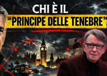 Immagine notturna di Londra. Jeffrey Epstein e Peter Mandelson in primo piano