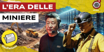 Panoramica di una miniera. Xi Jinping vestito da capo-cantiere e Donald Trump vestito da operaio in primo piano