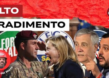 Simboli di partiti italiani coperti dai loro esponenti. Roberto Vannacci, Giorgia Meloni, Antonio Tajani e Matteo Salvini in primo piano