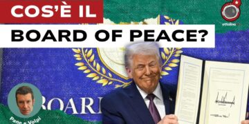 Vessillo del Board of Peace. Donald Trump mostra un'adesione al Board in primo piano