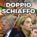 A sinistra bandiera iraniana e Donald Trump spettinato. A destra vittoria del no al referendum costituzionale e Giorgia Meloni stralunata