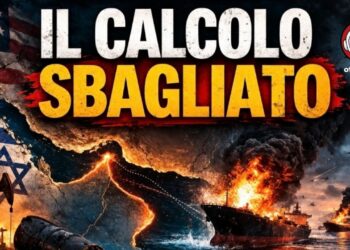 Bandiere USA e israeliana, pozzi di petrolio, petroliera in fiamme e aerei da guerra che bombardano