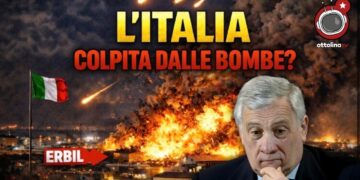 Base NATO di Erbil in fiamme dopo l'attacco, con bandiera italiana. Antonio Tajani in primo piano