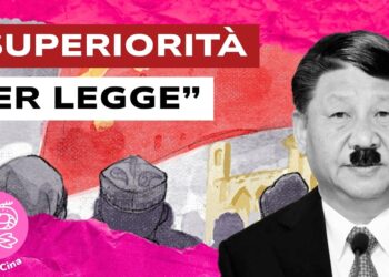 Disegno cinese. Xi Jinping con i baffi di Adolf Hitler in primo piano