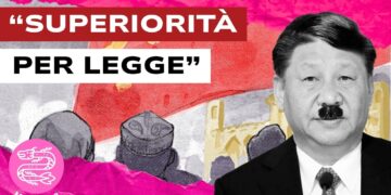 Disegno cinese. Xi Jinping con i baffi di Adolf Hitler in primo piano