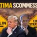 Donald Trump e Benjamin Netanhyau fra due cartelli stradali che indicano All In e Exit Strategy all'opposto