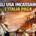 Donald Trump vestito da re riceve banconote dalle mani di Giorgia Meloni