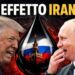 Goccia di petrolio nella quale si vedono la bandiera russa e il Cremlino. Donald Trump e Vladimir Putin che ridono in primo piano