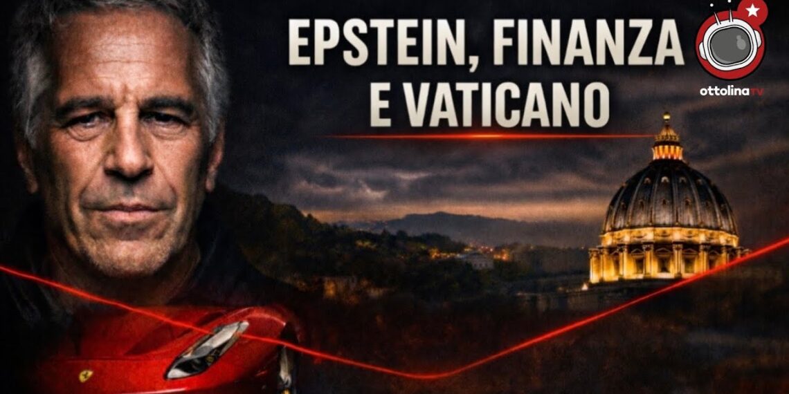 Jeffrey Epstein e il cofano di una Ferrari a sinistra. La cupola di san Pietro a destra