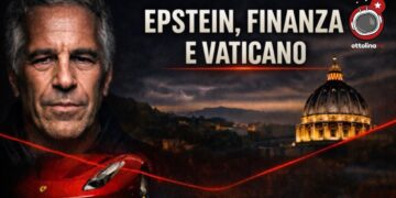 Jeffrey Epstein e il cofano di una Ferrari a sinistra. La cupola di san Pietro a destra