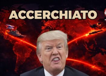 Mappa del mondo che evoca le guerre. Donald Trump con un'espressione stupida in primo piano