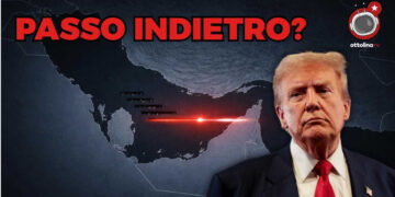 Mappa dello Stretto di Hormuz. Donald Trump in primo piano