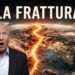 Porzione di pianeta Terra attraversato da una frattura infuocata. Donald Trump in primo piano