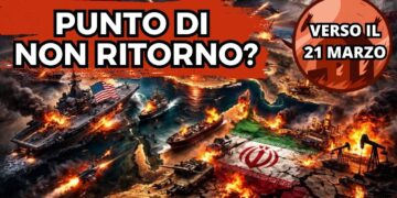 Scenario caotico di guerra con tutto ciò che simboleggia il conflitto fra Iran e Stati Uniti