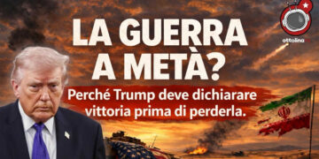 Sfondo che richiama alla guerra in Iran. Donald Trump in primo piano