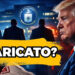 Tre uomini di spalle davanti alla sede dei servizi segreti USA. Donald Trump perplesso in primo piano