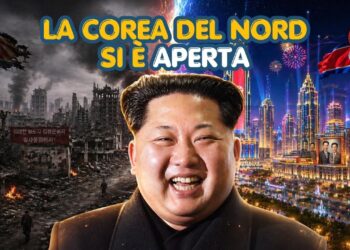 A sinistra città coreana del nord distrutta. A destra la stessa città ricostruita. Kim Jong Un in primo piano