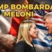 Bandiere italiana e USA sullo sfondo. Donald Trump urla in faccia a Giorgia Meloni in primo piano