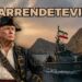 Donald Trump vestito da pirata con una nave iraniana alle spalle