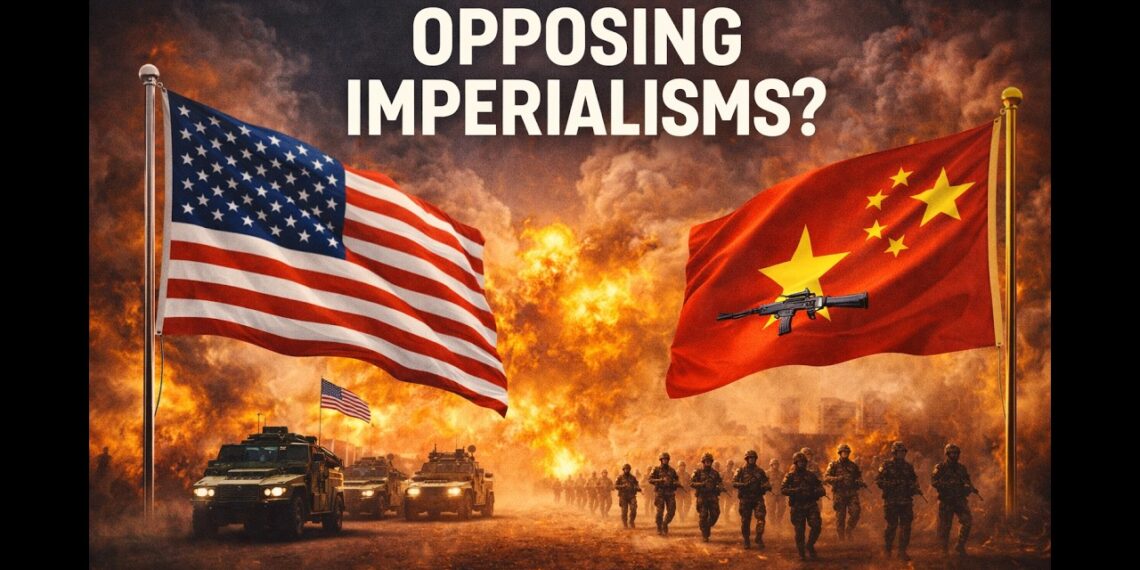 Esercito USA a sinistra e Esercito cinese a destra. Esplosioni sullo sfondo