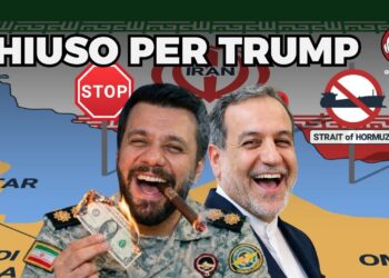 Mappa dello Stretto di Hormuz. I due leader iraniani in primo piano