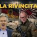 Scenario di guerra con le bandiere dell'impero tedesco e del Giappone, con Friedrich Merz e Takaichi Sanae vestiti da militari